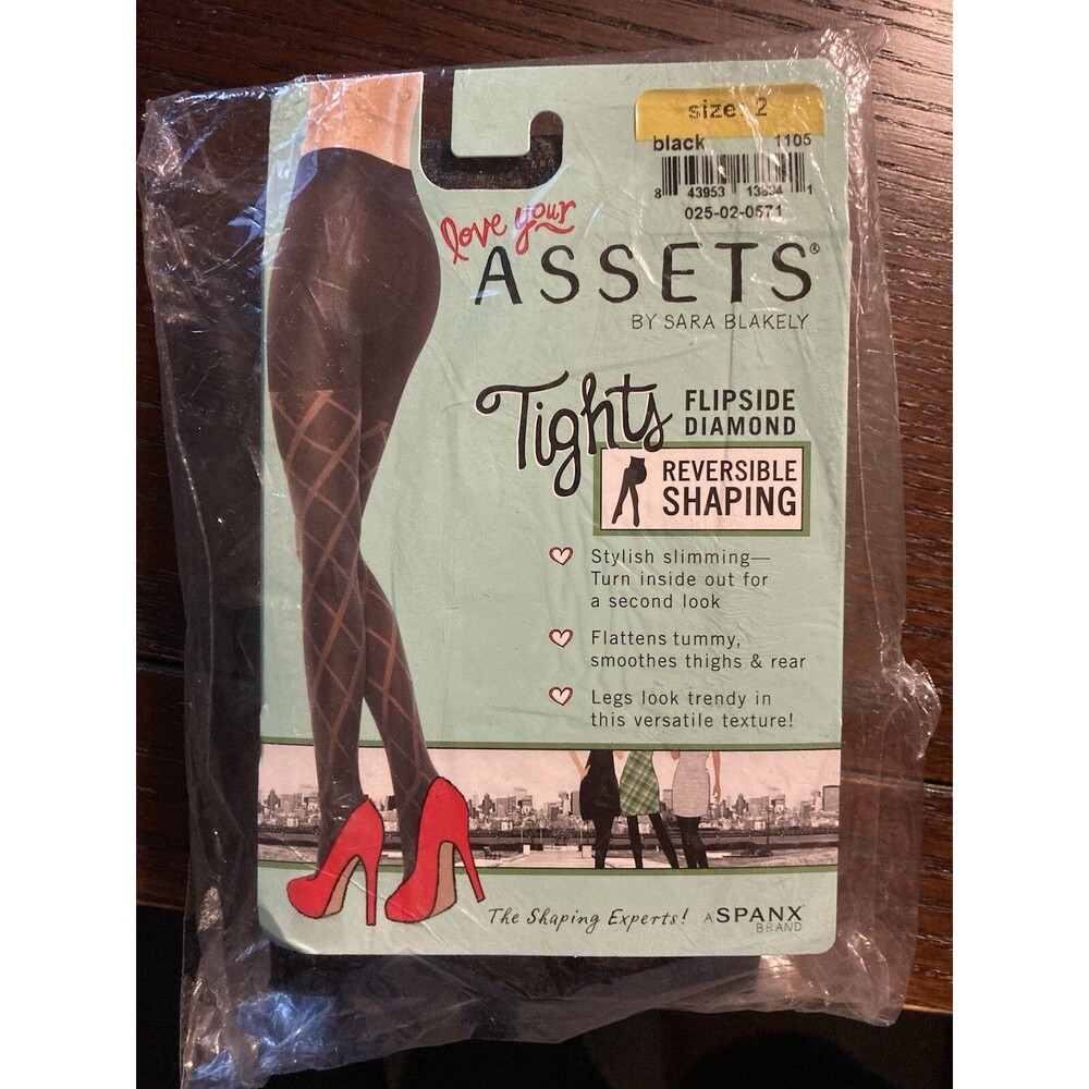 Spanx AssetsTights Flipside Diamond Black size 2 Reversible Shaping NEW